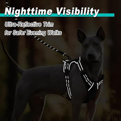 BARKBAY Dog Harness No Pull Mesh for Large Dogs - Adjustable, Reflective, Comfortable, No Choke, Heavy-Duty - Perfect for Outdoor Training, Walking, and Hiking - Strong & Durable - L & Black Mesh