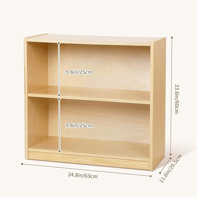 OOOK Montessori Toy Shelf, Kids Bookshelf and Toy Storage, Small Bookshelf for Kids, 2-Tier Wooden Storage Shelves for Classroom, Kindergarten, Kids Room, Playroom, Daycare Center and More