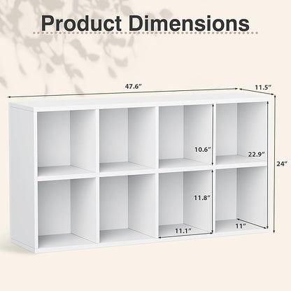 YESHOMY 8 Cube Bookcase, Open Frame 2-Tier Book Shelf, Bookshelf Storage Organizer with Adjustable Shelves for Organization, Room Decor, Milk White
