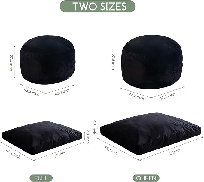 HIGOGOGO Giant Bean Bag Chair Bed for Adults,Convertible Beanbag Folds from Lazy Chair to Floor Mattress Bed,Large Floor Sofa Couch with High-Density Foam Filling, Machine Washable