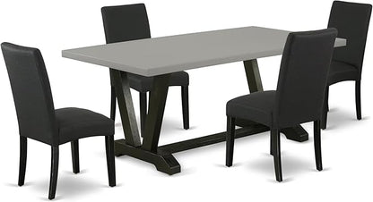 East West Furniture V697DR124-5 5 Piece Dining Room Table Set Includes a Rectangle Dining Table with V-Legs and 4 Black Color Linen Fabric Upholstered Chairs, 40x72 Inch, Multi-Color