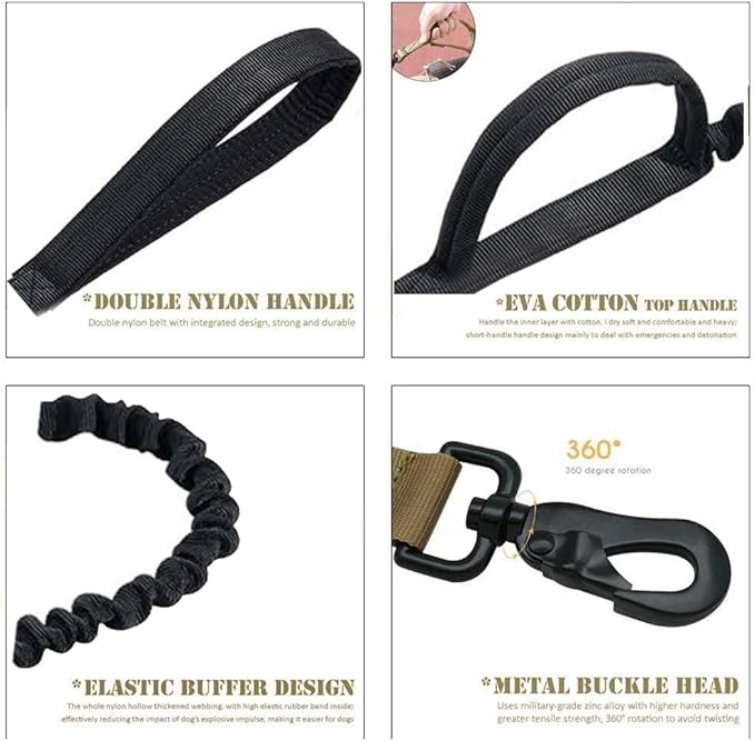 Xqpetlihai Tactical Dog Collar and Leash Set Adjustable Military Nylon Dog Collar with Control Handle and Heavy Duty Metal Buckle for Large Dogs （Black S