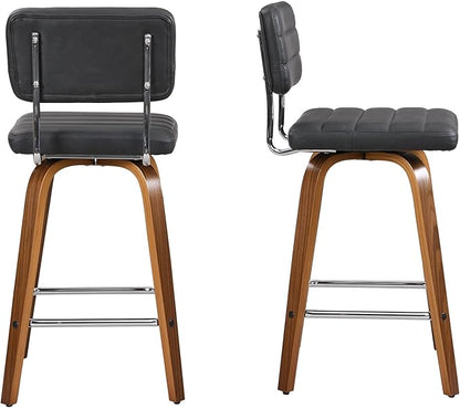 Counter Height Bar Stools Set of 2 Wood Swivel Bar Stools for Kitchen Island Modern Square Barstools with Leather Back Cushion Industrial Vintage Bar Chair Rustic Furniture for Home Pub 26 Inch Grey