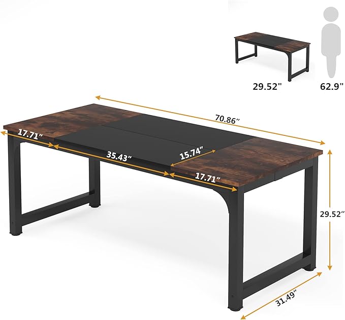 Tribesigns Modern Computer Desk, 70.8 x 31.5 inch Large Office Desk Computer Table Study Writing Desk Workstation for Home Office, Black Metal Frame
