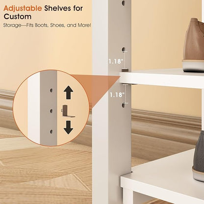 Shoe Rack Bench Seat Rubberwood 2-Tier Wooden Storage Bench 550lbs Compact Mid-Century Modern Design for Entryway, Hallway, Closet, Front Door Entrance, Foyer
