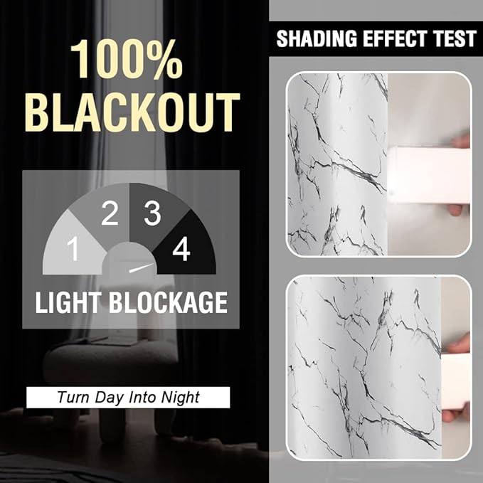 H.VERSAILTEX 100% Blackout Curtains 84 inch Length 2 Panels Set Marble Designs Printed Drapes Thermal Curtains for Bedroom with Black Liner Sound Proof Curtains, Grey