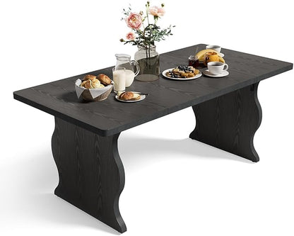 LITTLE TREE Modern Dining Table for 4-6, 63-Inch Rectangular Black Kitchen Table, Wood Kitchen & Dining Room Furniture