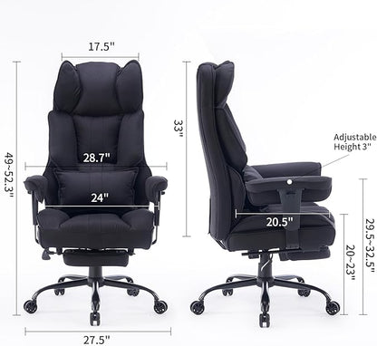 Efomao Big and Tall Office Chair 400 lb Weight Capacity, High Back Executive Office Chair with Foot Rest, Fabric Computer Chair for Back Pain Relief, Black
