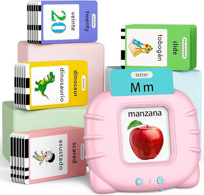Bilingual Educational Toys, Spanish English 520 Sight Words Talking-Flash-Cards, Preschool-Learning-Activities, Montessori-Toys, Toddler Toys for 2 3 4 5 6 Year Old Boys and Girls, Pink