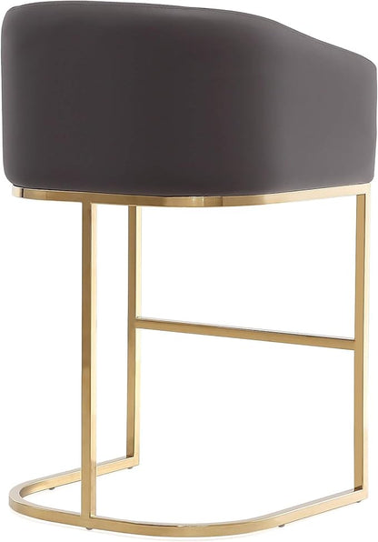 Manhattan Comfort Louvre 26 Inch Mid Century Modern Counter Height Bar Stools - Elegant Faux Leather Padded Seat, Stainless Steel Base with Footrest, Fully Assembled Barstools, Set of 1, Grey