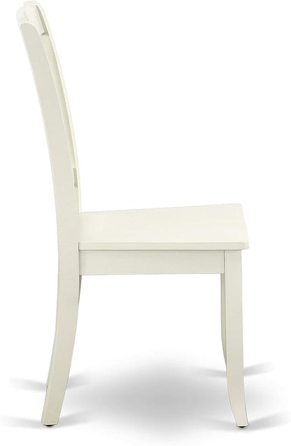 East West Furniture SUDA3-LWH-W 3 Piece Dining Room Table Set Contains a Round Dining Table with Dropleaf & Shelves and 2 Wood Seat Chairs, 42x42 Inch, Linen White