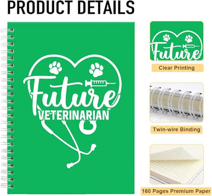 Future Veterinarian Green Spiral Horizontal Lines Notebook, Funny Paw Silhouettes Journal Gifts for Future Veterinary Nurse Vet Assistant Animal Lover, Grad Gifts for Veterinary Tech Student