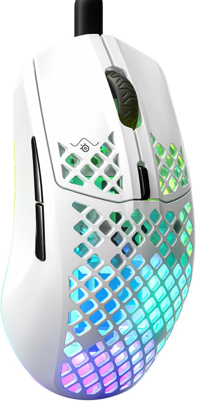 SteelSeries Aerox 3 - Holey RGB Gaming Mouse - Ultra-lightweight Water Resistant Design - 8,500 DPI TrueMove Core Optical Sensor - Snow