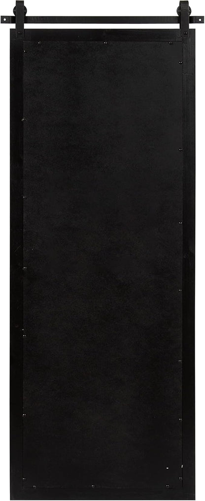 Kate and Laurel Cates Farmhouse Wood Framed Panel Wall Mirror; 18 x 50; Black; Decorative Rustic Barn Door Inspired Wall Mirror Decor With Full Length Size