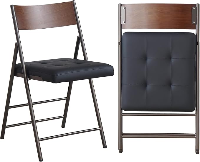 2 Pack Folding Chairs with Thick Padded Seat,Heavy Duty Steel Frame Foldable Dining Chairs with Soft Cushion Set of 2,Portable Indoor Outdoor for Home Kitchen,Office,Events,Wedding(Black)