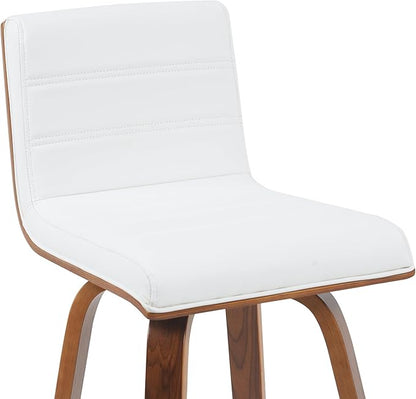Vienna Modern Counter Height Swivel Bar Stool with Snow White Faux Leather Seat and Walnut Finished Wood Frame Set of 3