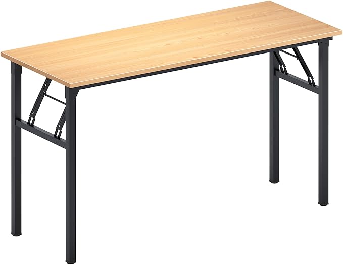 DlandHome Computer Desk, 59.8Inch Office Desk Computer Table, Study Writing Study Desk for Home Office, Teak and Black