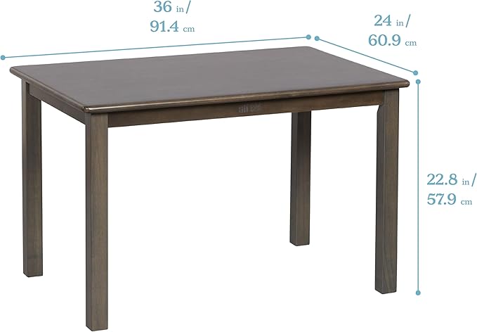 ECR4Kids 24in x 36in Rectangular Hardwood Table and Chair Set, 12in Seat Height, Kids Furniture, Grey Wash
