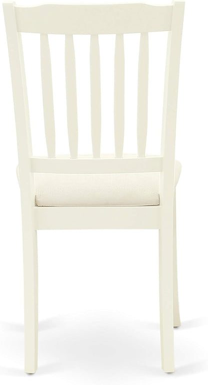 East West Furniture MZDA3-LWH-C 3 Piece Dining Room Table Set Contains a Rectangle Kitchen Table with Dropleaf and 2 Linen Fabric Upholstered Dining Chairs, 36x54 Inch, Linen White