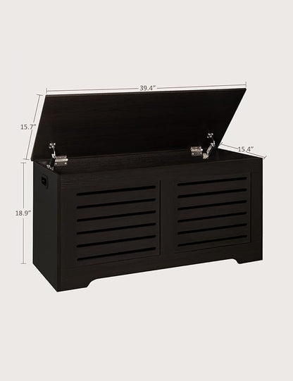 DINZI LVJ Storage Chest, 39.4”Wooden Toy Box with 2 Safety Hinges, Retro Entryway Shoe Storage Bench with Flip-Top, Sturdy Large Storage Trunk for Living Room, Bedroom, Easy Assembly, Espresso