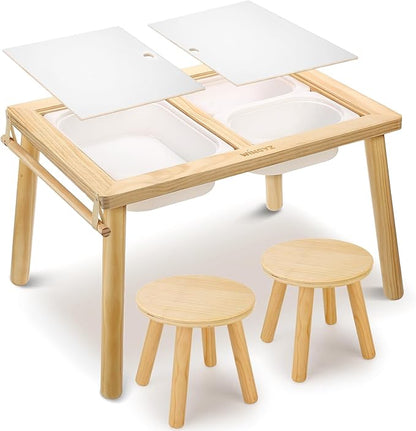 wingyz Sensory Table and Chair Set, 3 in 1 Kids Table for Play Study Art Dining Toys Storage, Sensory Activity Tables for Toddler with Storage Bins, Children's Gifts for Boys and Girls