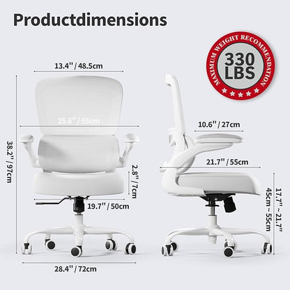 Office Chair - Ergonomic Desk Chair with Adjustable Lumbar Support, Mesh Computer Chair, Executive Chair for Home Office Comfortable Lumbar Support (White White)