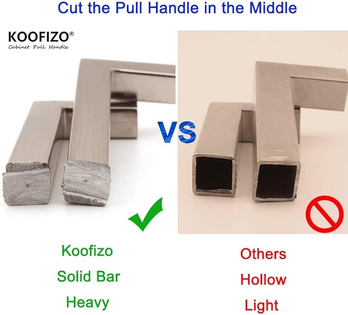 KOOFIZO Solid Square Bar Cabinet Handle - Black Furniture Pull, 7.6 Inch/192mm Screwhole Distance, Pack of 5 for Kitchen Cupboard Door, Bedroom Dresser Drawer, Bathroom Wardrobe Hardware