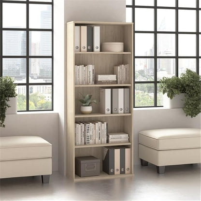 Bush Business Furniture Hustle Tall 5 Shelf Bookcase in Natural Elm, Large Freestanding Bookshelf for Home Office and Professional Workspace