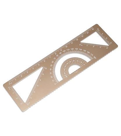 4-in-1 Geometry Set, Metal Math Ruler Kit- Aluminium Protractor, 2 Precision Triangles, Straight Edge Rule - Multifunctional Drafting& Measuring Small Ruler for Kids School - 6 in, Gold
