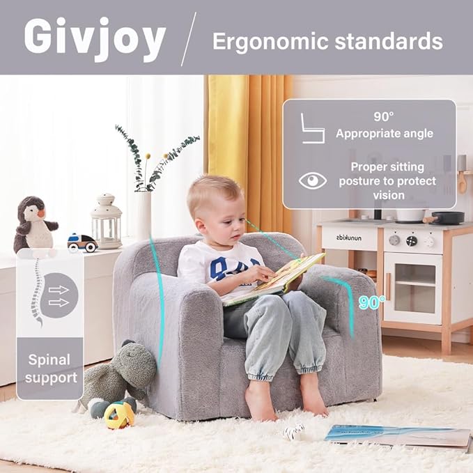 Toddler Chair Plush Kids Couch, Comfy Kids Sofa Toddler Lounger Chair for Bedroom, Convertible Toddler Couch for Girls and Boys, Reading Chair for Kids