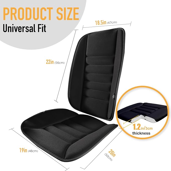 kingphenix Car Seat Cushion with Back Support Pillow: Enhanced Comfort Memory Foam Design for Pain Relief, Ideal for Drivers and Office Use - Ergonomic Lumbar Comfort for Long Sitting - Black