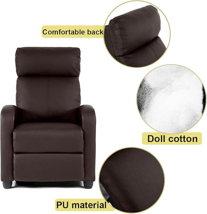 BestMassage | Recliner Chair | No Massage Function | Pu Brown | with Lumbar Support, Adjustable Push Back, Wide Armrests, Footrest & Padded Seat | Easy Assembly | for Living Room, Home Theatre