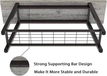 Grey Storage Bench Industrial Rustic Wooden and Metal Entryway Shoe Boots Storage Rack Long Bench Seat for Hallway Bedroom Rustic Farmhouse Style