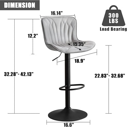 YOUNIKE Single Grey Bar Stools Modern Swivel Counter Height Bar Chair with Back Adjustable Kitchen Island Faux Leather Padded Barstools taburetes de bar Breakfast sillas para barra de cocina 1PCS