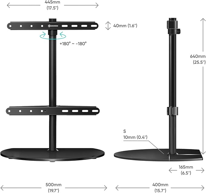 ONKRON Tabletop TV Stand for 32-65 Inch TVs up to 77 lbs, Height Adjustable TV Swivel Stand max VESA 400x400, Tabletop Universal TV Stand with Tempered Glass Base/Pedestal Television Stand Black