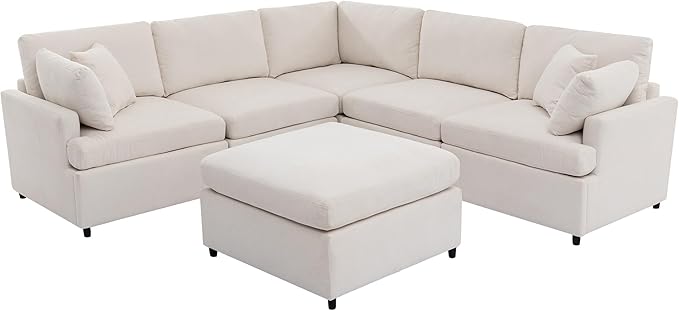 Merax 6-Seater Modern Large U-Shape Sectional Sofa, with Removable Ottomans for Living Room,Beige
