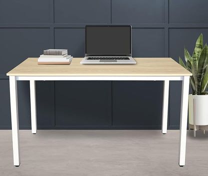 47 inch Large Computer Desk Wood, Modern Simple Style Desk for Home Office, Bedroom, Study Student Writing Desk, Small Spaces, White Metal Frame, Apple Wood Grain Top