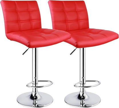 Leopard Adjustable Leather Bar Stools Square Back, Leather Padded with Back, Set of 2 (Red)