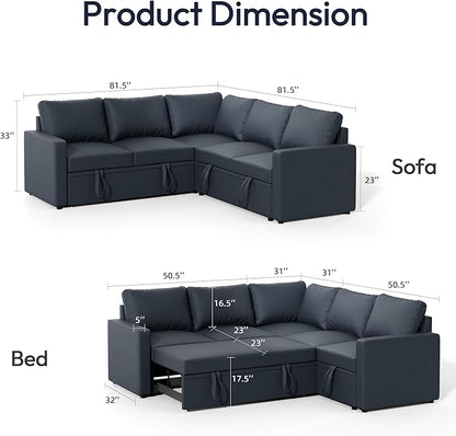 Sleeper Sofa Bed, Modular Sectional Couch with Pull Out Bed, L Shaped Sectional Convertible SofaBed with Storage Seat, for Living Room Apartment Bedroom Office Dark Gray Linen