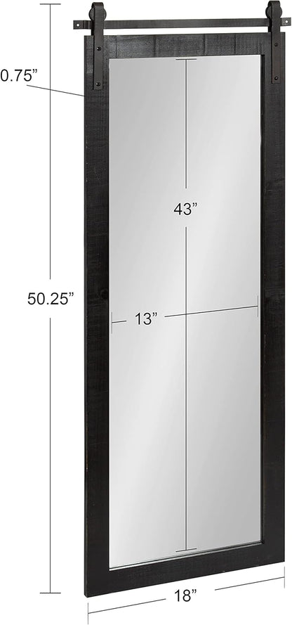 Kate and Laurel Cates Farmhouse Wood Framed Panel Wall Mirror; 18 x 50; Black; Decorative Rustic Barn Door Inspired Wall Mirror Decor With Full Length Size