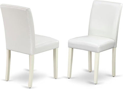 East West Furniture V027AB264-5 5 Piece Dinette Set Includes a Rectangle Dining Room Table with V-Legs and 4 White Faux Leather Upholstered Parson Chairs, 40x72 Inch, Multi-Color