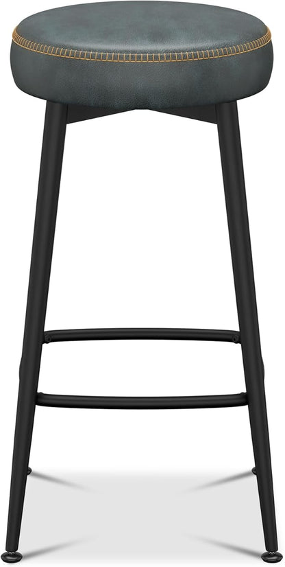 Counter Height Bar Stools, 26" H Backless Bar Stools Set of 4, Upholstered Faux Leather Kitchen Counter Stools, Mid Century Modern, Kitchen Island Home Bar, Pub, Black Blue