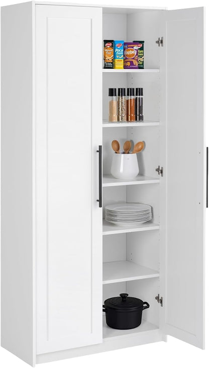 Prepac Elite Premium Home Storage Cabinet with Doors and Shelves, White Storage Cabinet with 5 Shelves for Kitchen, Bathroom 16" D x 32" W x 72" H