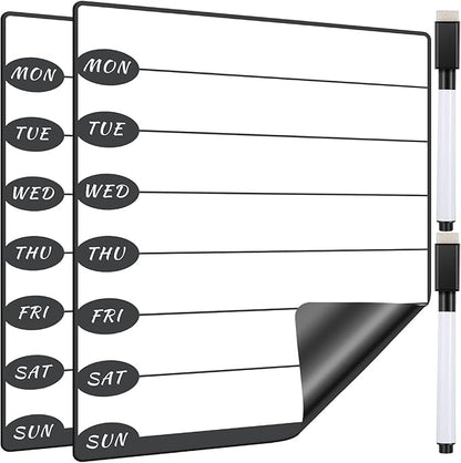 Outus 2 Pieces Magnetic Weekly Dry Erase Boards Erasable Weekly Calendars Whiteboard Planners with 2 Pieces Markers for Office School Supplies (Cute Style)
