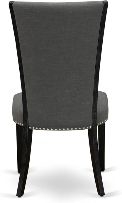 X12VE-0C6-50 - 14-Pc Dining Room Set a Rectangular Dining Table with a coffee Table and 12 Dark Gotham Grey Linen Fabric kitchen Chair, 39x120 Inch, Wire Brushed Black