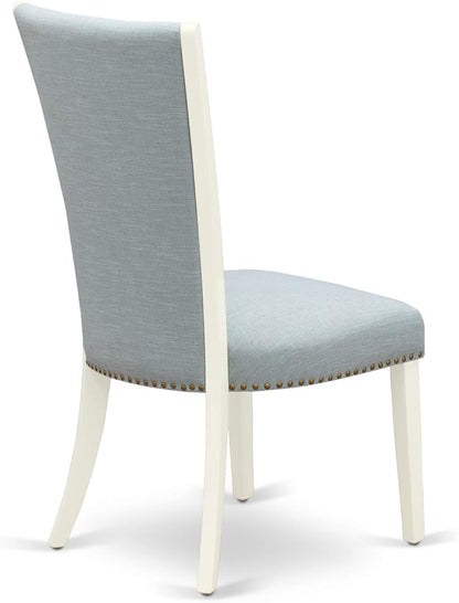 East West Furniture DOVE7-LWH-15 7 Piece Dinette Set Consist of a Rectangle Dining Room Table with Butterfly Leaf and 6 Baby Blue Linen Fabric Parson Dining Chairs, 42x78 Inch, Linen White