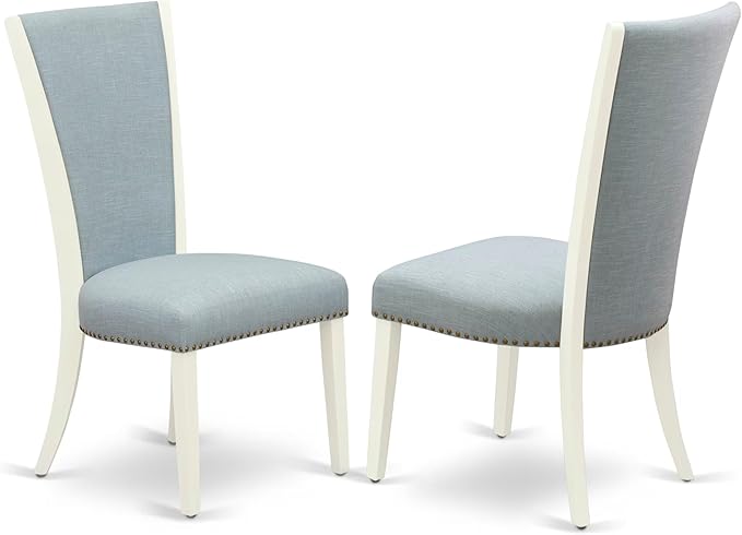 East West Furniture V097VE215-7 7 Piece Dining Table Set Consist of a Rectangle Dining Room Table with V-Legs and 6 Baby Blue Linen Fabric Upholstered Chairs, 40x72 Inch, Multi-Color