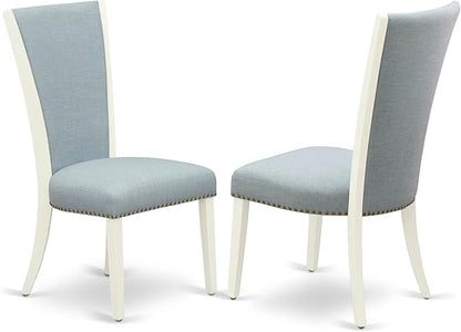 East West Furniture DOVE7-LWH-15 7 Piece Dinette Set Consist of a Rectangle Dining Room Table with Butterfly Leaf and 6 Baby Blue Linen Fabric Parson Dining Chairs, 42x78 Inch, Linen White