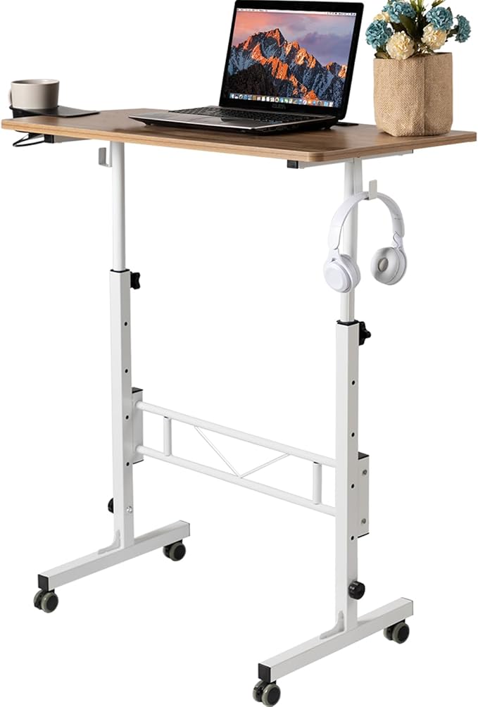 SIDUCAL Small Standing Desk Adjustable Height, Small Mobile Stand Up Desk with Wheels, Rolling Desk for Standing or Sitting, Portable Computer Desk for Walking Pad