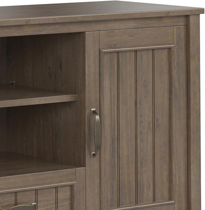 SIMPLIHOME Lev SOLID WOOD 53 Inch Wide Contemporary TV Media Stand in Smoky Brown for TVs up to 60 Inches, For the Living Room and Entertainment Center